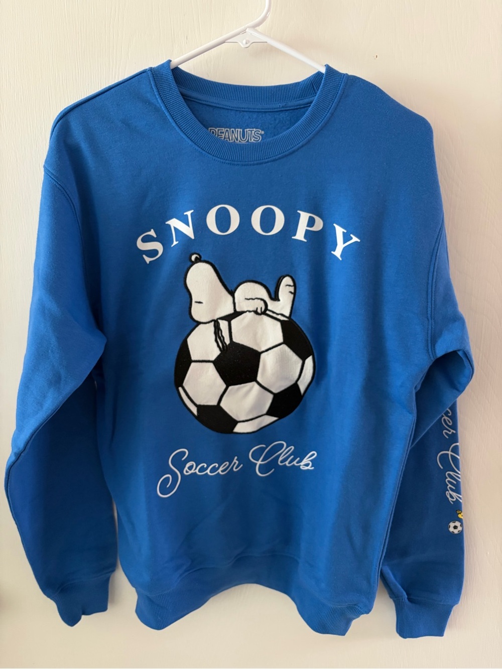 Peanuts Snoopy Soccer Club Blue Graphic Sweatshirt - Size XS Oversized